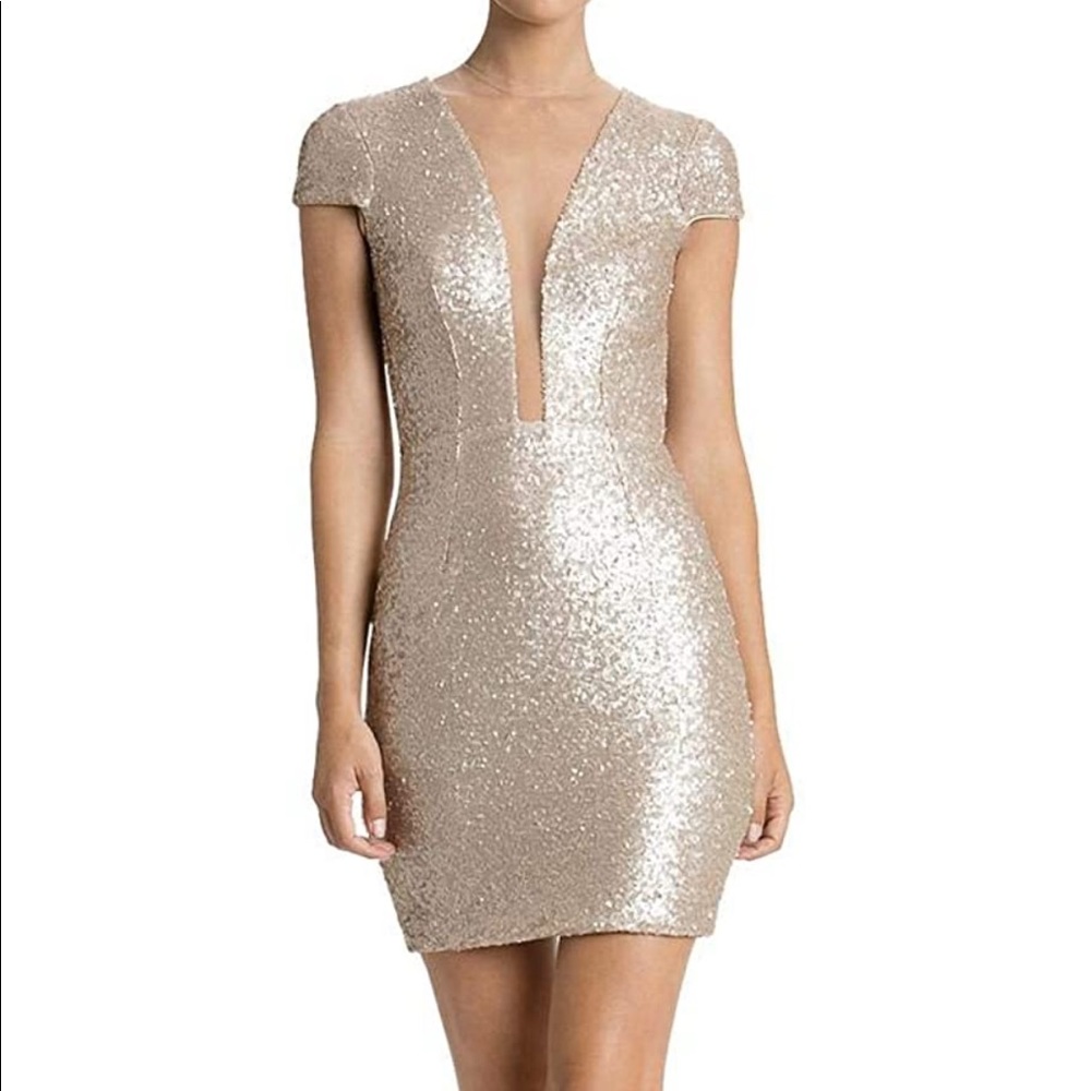 Dress the Population Kylie Light Gold Mini Dress Size Medium